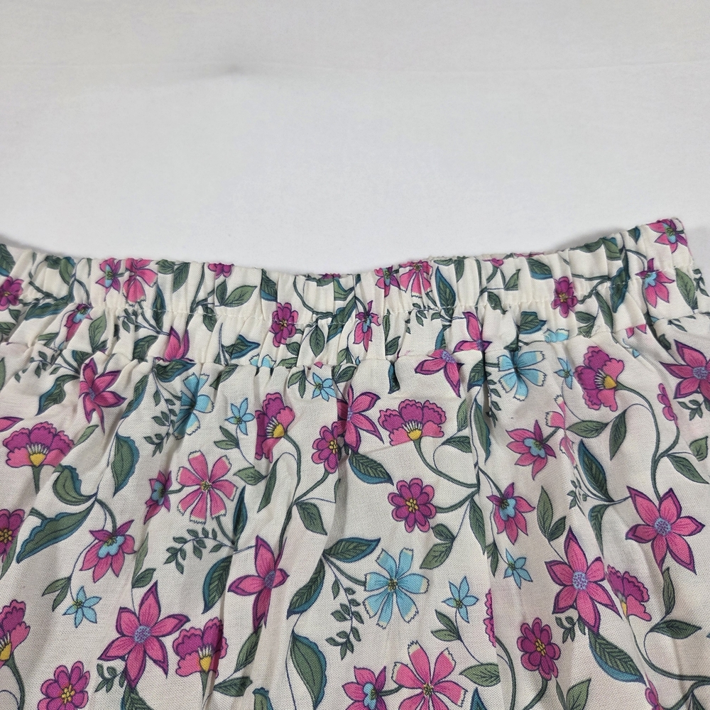 shosho White Floral Maxi Skirt A line  Small Pink & Green Print Boho Layered - Picture 2 of 9